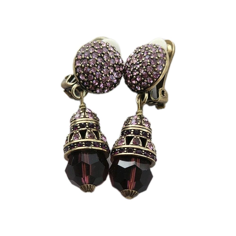 HEIDI DAUS "Damselfly" Purple Amethyst Pave Swarovski Art Deco Clip On Earrings